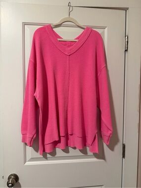 aerie Hot Pink V-Neck Waffle Knit Sweater